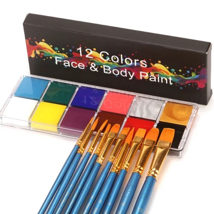 

12 Colors FaceBody painting Cat WajahBadan 12 Warna Dengan 2 Brush Kuas ART AR2