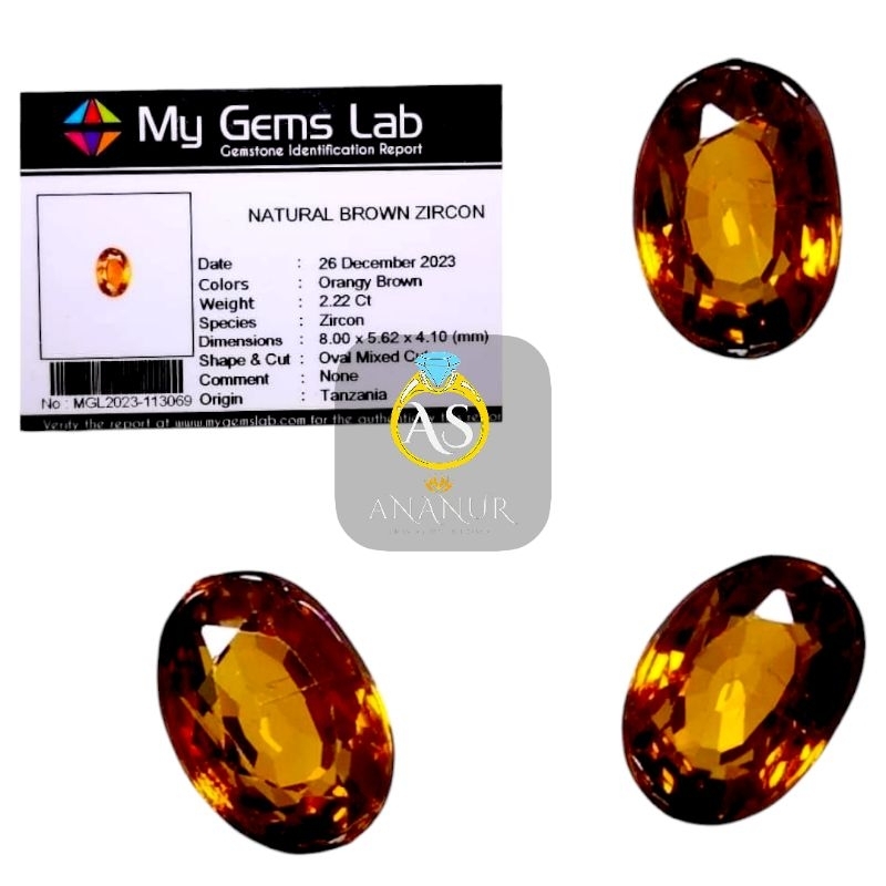 Batu Permata Natural Brown Zircon Tanzania Plus Memo