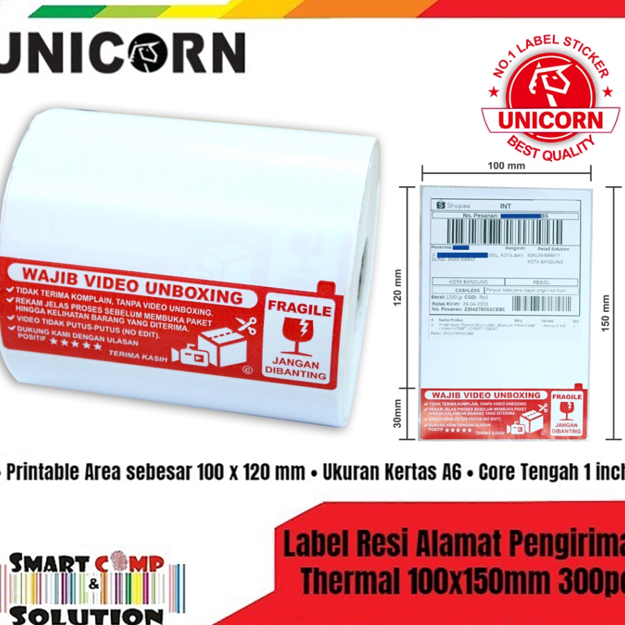 

Kilat Label Thermal Resi AWB A6 1x15 Stiker Fragile Unboxing 3