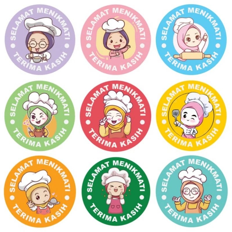 

stiker selamat menikmati/ Label sticker karakter/ sticker DIY /sticker packing/ sticker souvenir/ sticker hampers/ stiker jualan makanan