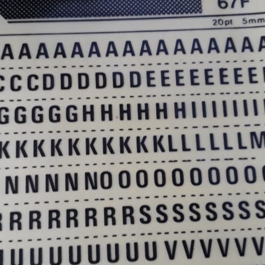 

KF7 Rugos huruf macam2 ukuran type mulai 17 mm sd 5 mm satuan