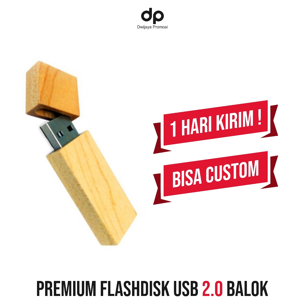 Flashdisk USB 2 Kayu Balok Custom Nama