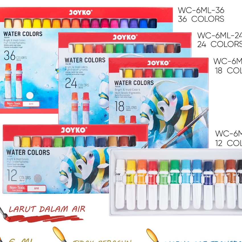 

Premium Joyko Watercolour 12 18 24 36 Colours SET Cat Air Joyko Lukis 12 Warna 18 Warna 24 Warna 36 Warna WAC6ML