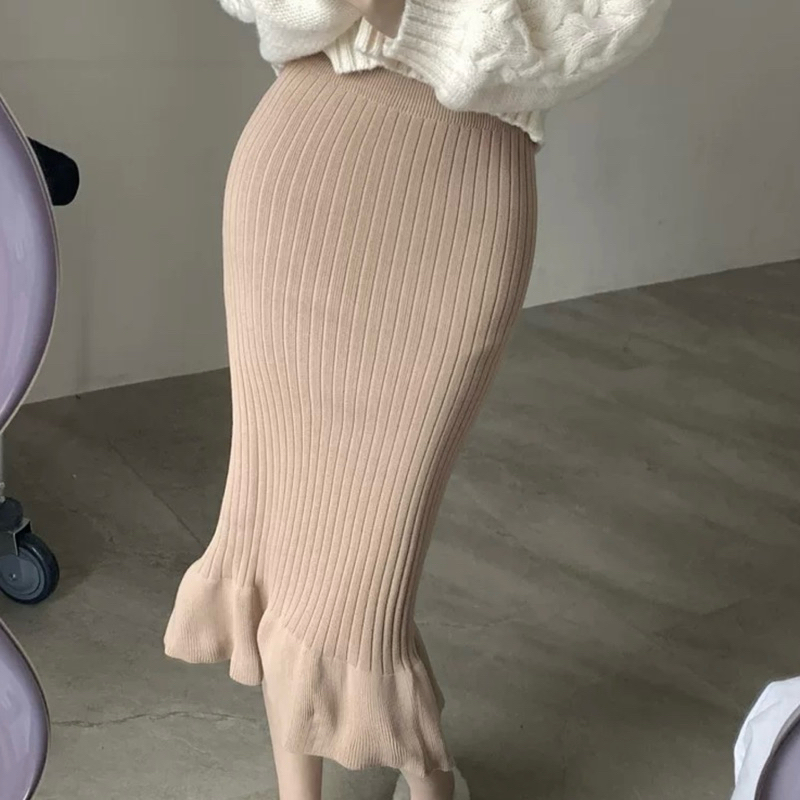 Mermaid Midi Rib Knit Skirt Rok Span Rajut Duyung Premium Import
