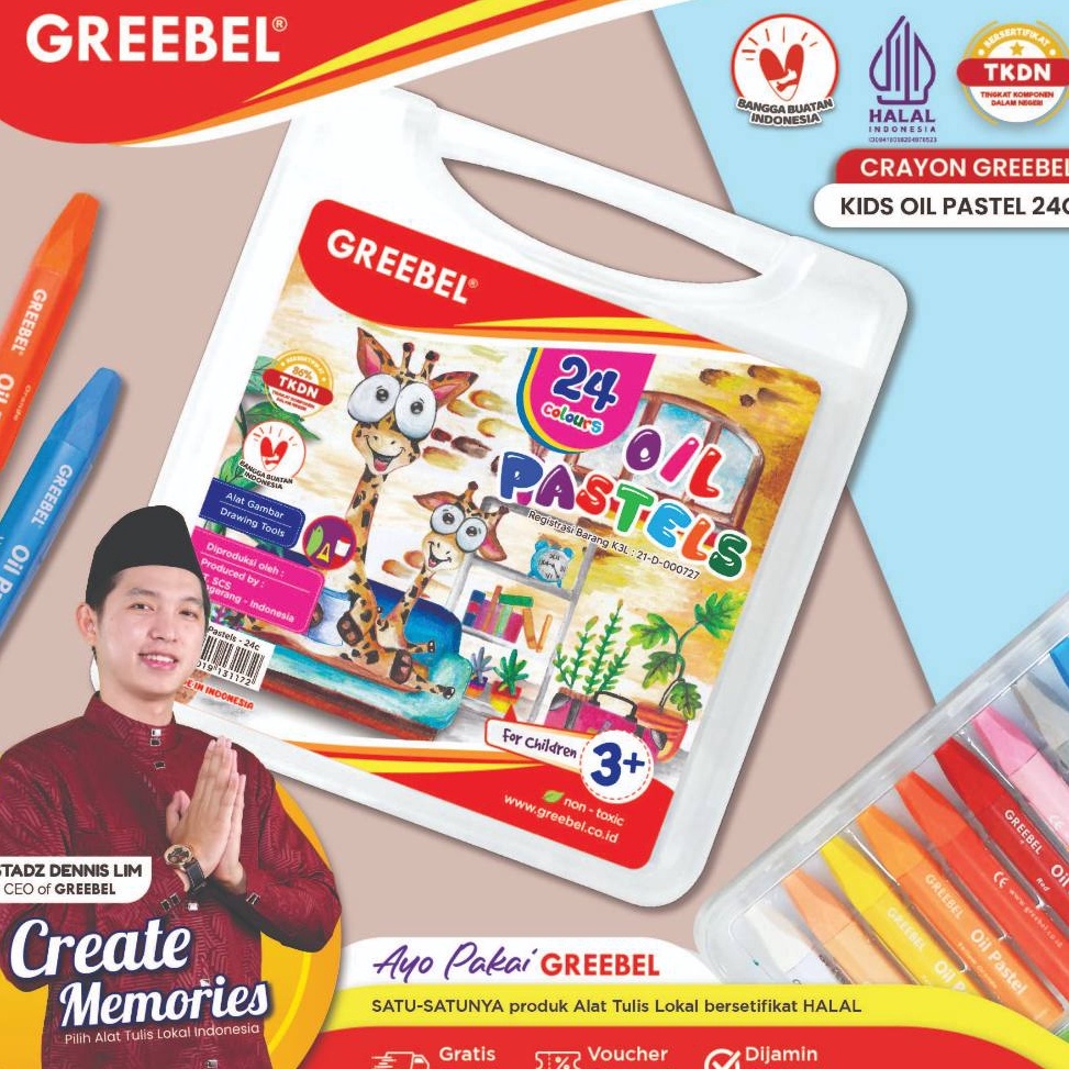 

GREEBEL Crayon Krayon KIDS OIL PASTEL 24 Warna KOP 24C Crayon Greebel Krayon 24 Warna Non toxic ART G2K6