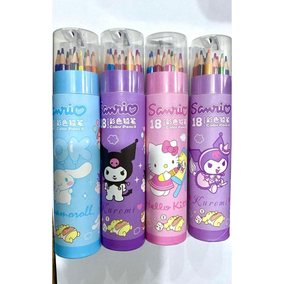 

KF7 SG Pensil warna tabung isi 18 kuromi cinnamoroll hello kitty
