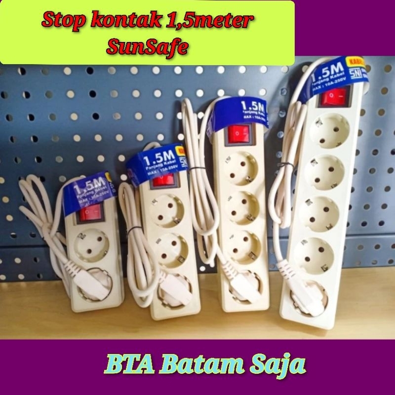 Stop kontak listrik Sunsafe kabel ±1,5meter/cok papan kotak(KIRIM BATAM SAJA)