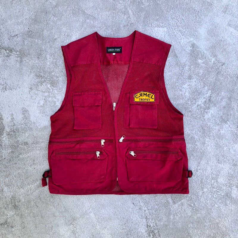 vest tactical green park merah marun + custom patch camel