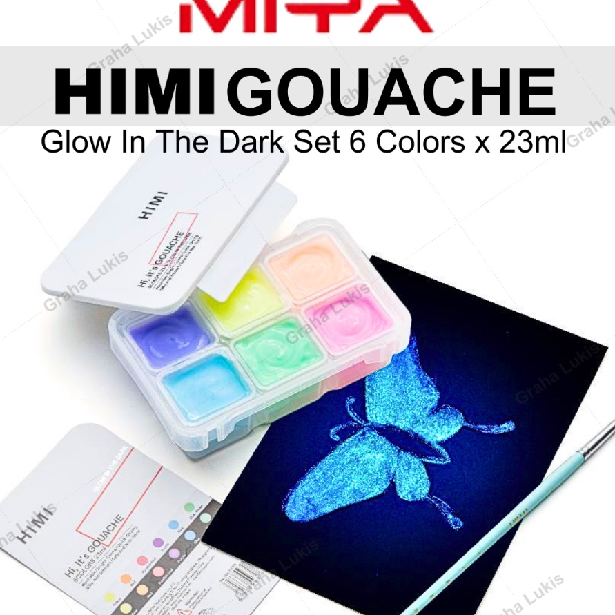 

HJ6 Miya Himi Gouache Set 6 Colors x 23ml Glow In The Dark Cat Gouache