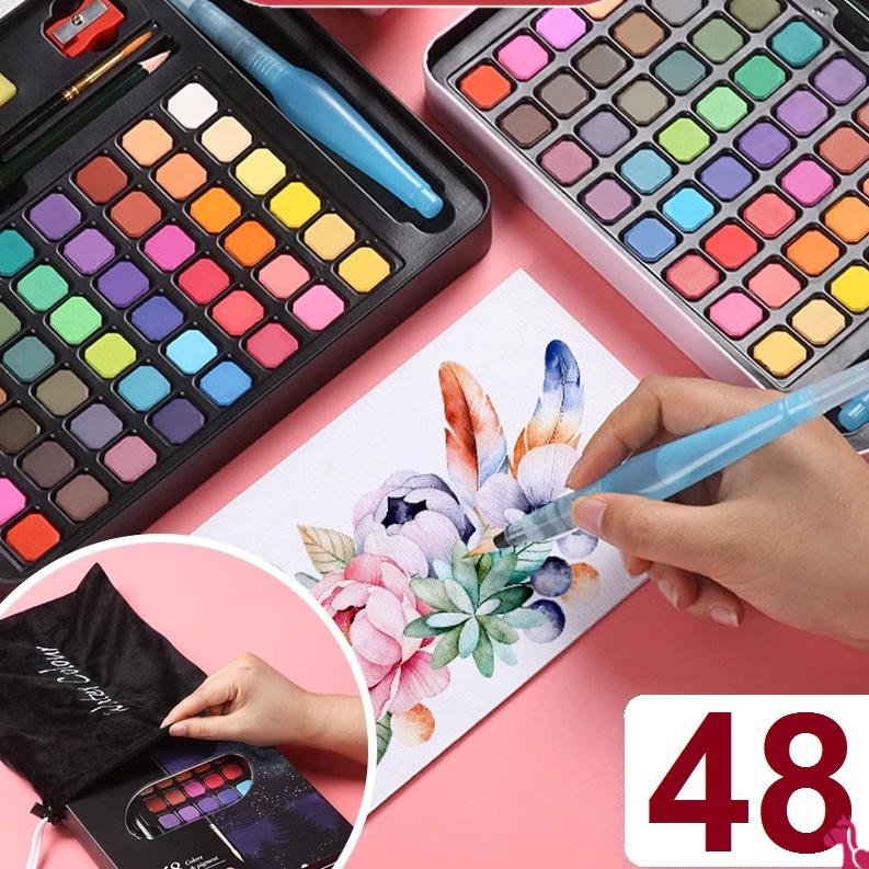 

Limit 24H COD48 Watercolor Set Cat Air Set Bonus Kuas dan Kes Gambar Cat Air Padat Solid Watercolor Set 36 48 Warna Cat Air
