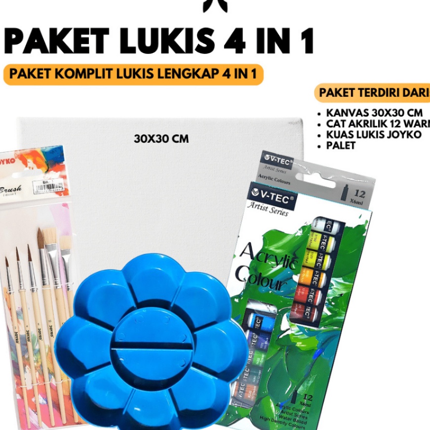 

KF7 Melukis Sekolah Alat Lukis 4 IN 1 Kanvas 3X3 3x4 Cat Akrilik Palet Kuas Set Joyko Svmmerink