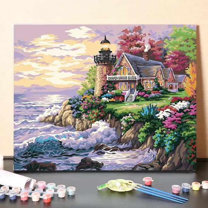 

Hematku Painting By Number 34cm Canvas Painting By Number Melukis Mewarnai Kanvas Nomor Prakarya Anak Painting Landscape Castle Canvas Paint By Number Kit Dital Oil Painting DIY Painting kit Lukisan