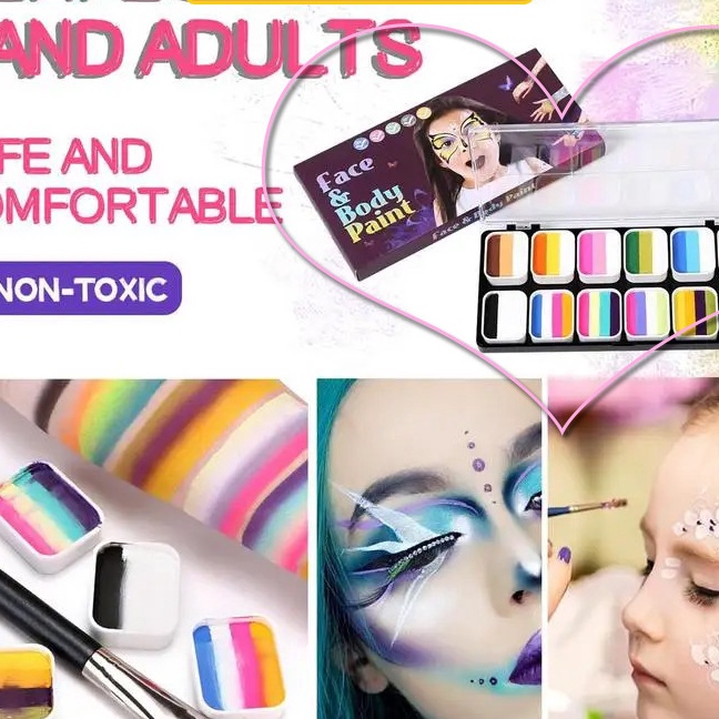 

Flash Sale 12 Warna Palette 2 Kuas Makeup untuk Cat Wajah Face Painting Paint Make Up Tool