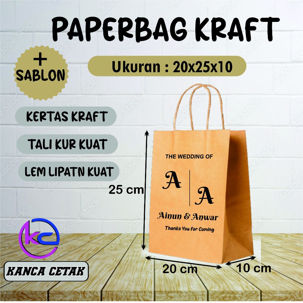 

PAPERBAG KRAFT SABLON 20X25X10 - PAPERBAG KERTAS COKLAT - PAPERBAG SOUVENIR - PAPERBAG HAJATAN - PAPERBAG SABLON - PAPERBAG