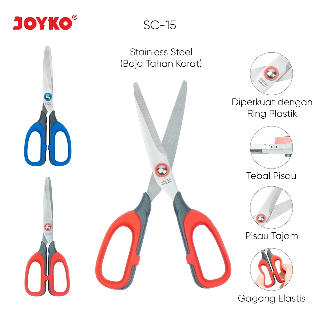 

Joyko SC-15 Scissors Gunting Kuat Dan Tajam Alat Potong Bahan Baja Tahan Karat