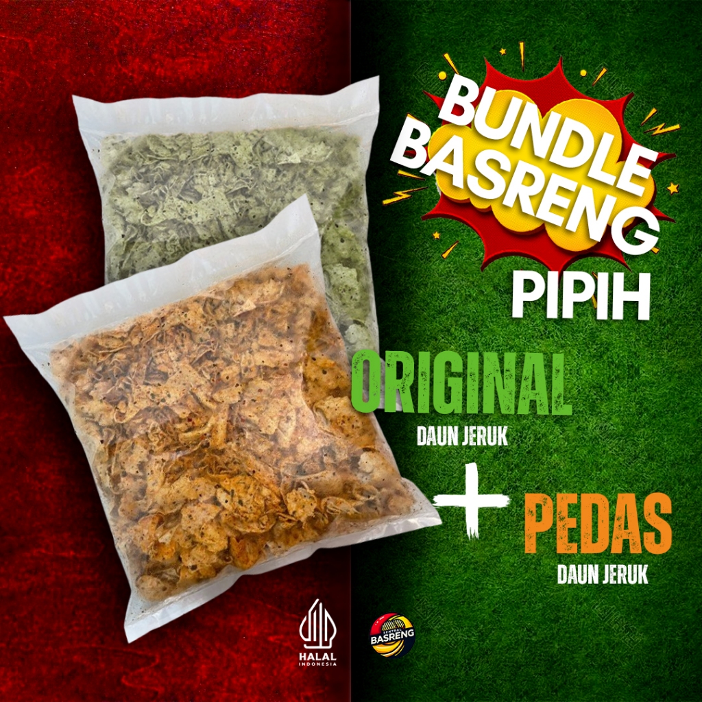 

SENTRAL BASRENG PIPIH mix 2 Rasa Pedas Daun Jeruk bumbu kering 500gr dan Ori Daun Jeruk 500gr