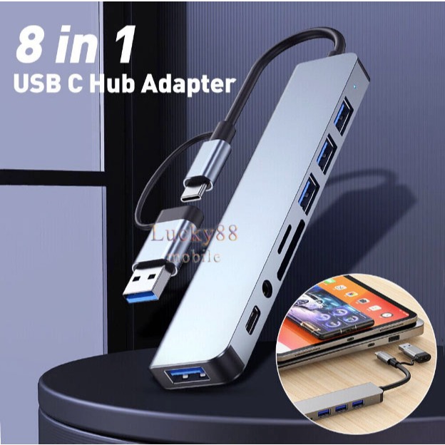 8 IN 1 Converter Type-C Usb 3.0 Ke 8 Port Usb 2.0 Tipe-C Audio SD TF Pembagi Dok Station Ekspansi Pe