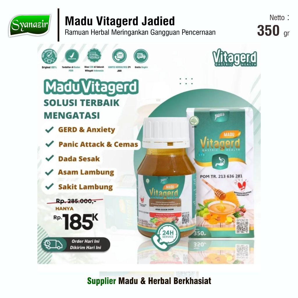 

Madu Vitagerd 350 ml Obat Herbal Gerd dan Asam Lambung