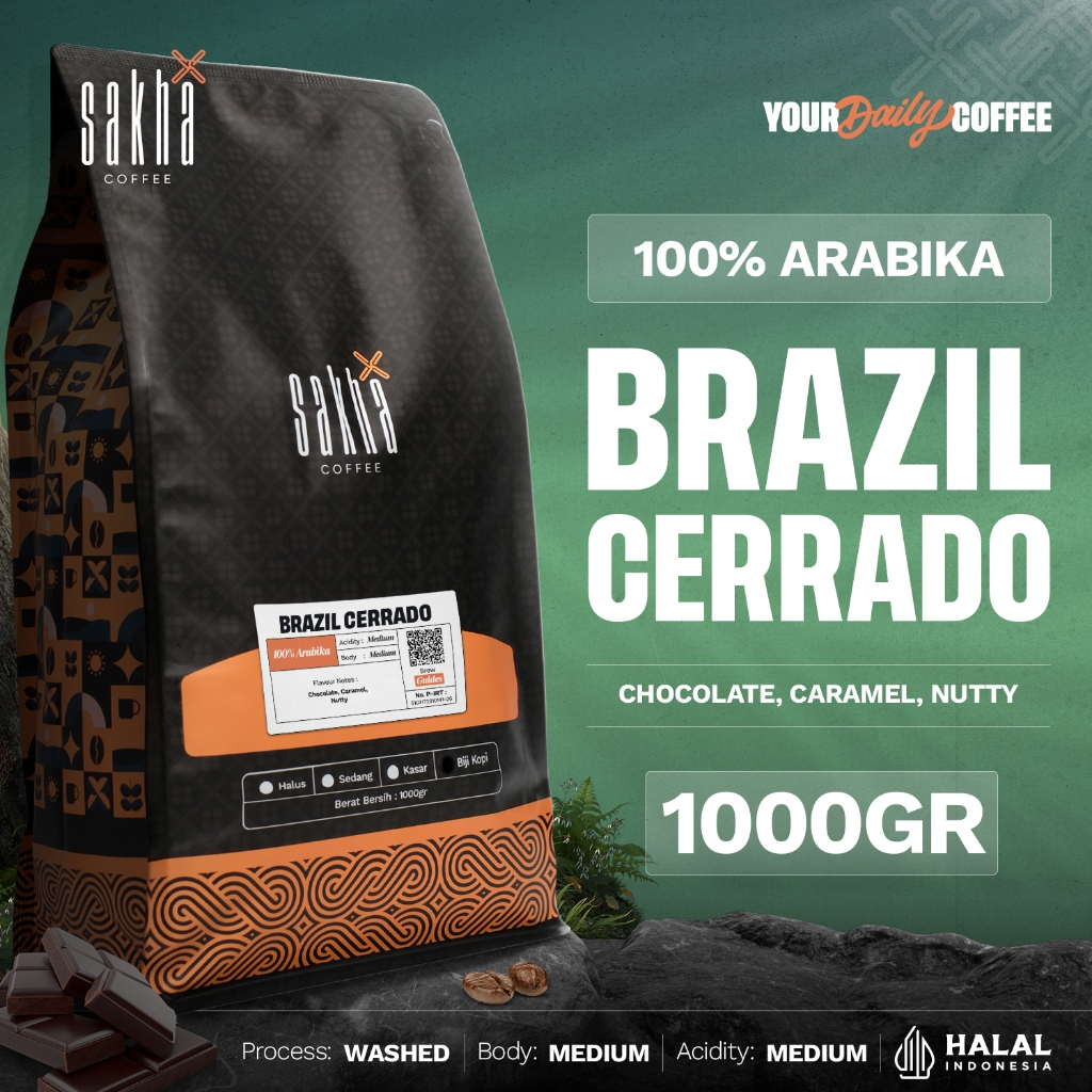 

Kopi Arabika Brazil Cerrado 1Kg Arabica Coffee Beans Biji Bubuk Coffe