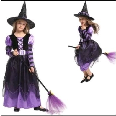 kostum penyihir anak dress ungu penyihir witch costume halloween kostum nenek sihir anak pakaian hal