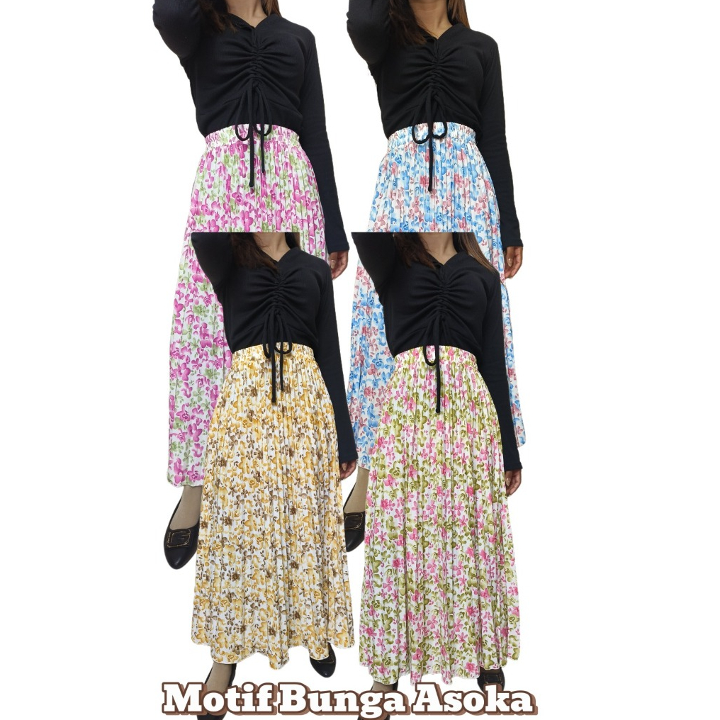 Rok Bawahan  Wanita Muslim Plisket Motif Asoka