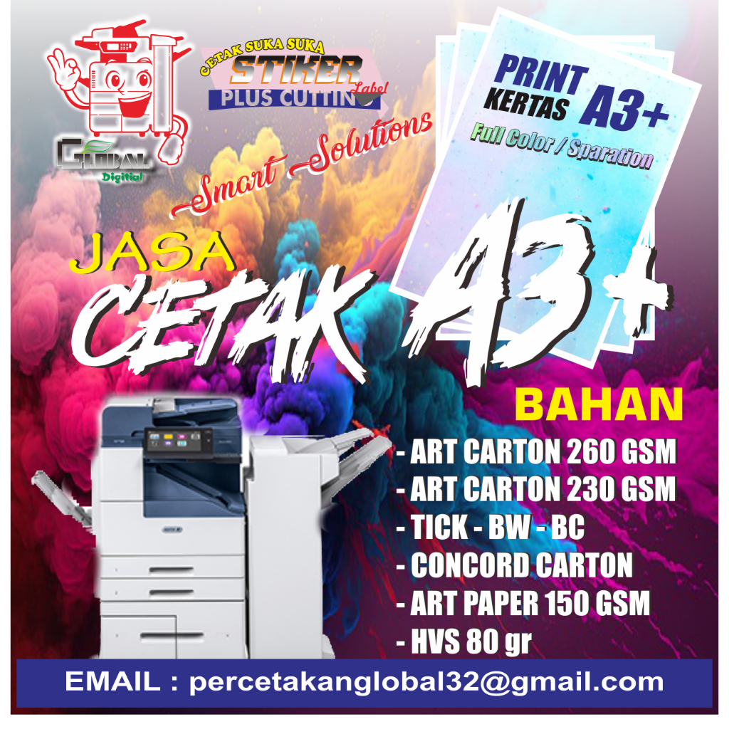 

JASA PRINT A3+ PRINT FOLIO / A4 / ART CARTON 260GSM / 230GSM / HVS 80gr / ART PAPER 150 GSM / CONCORD karton / TICK / PRINT FULL COLOR / A3+