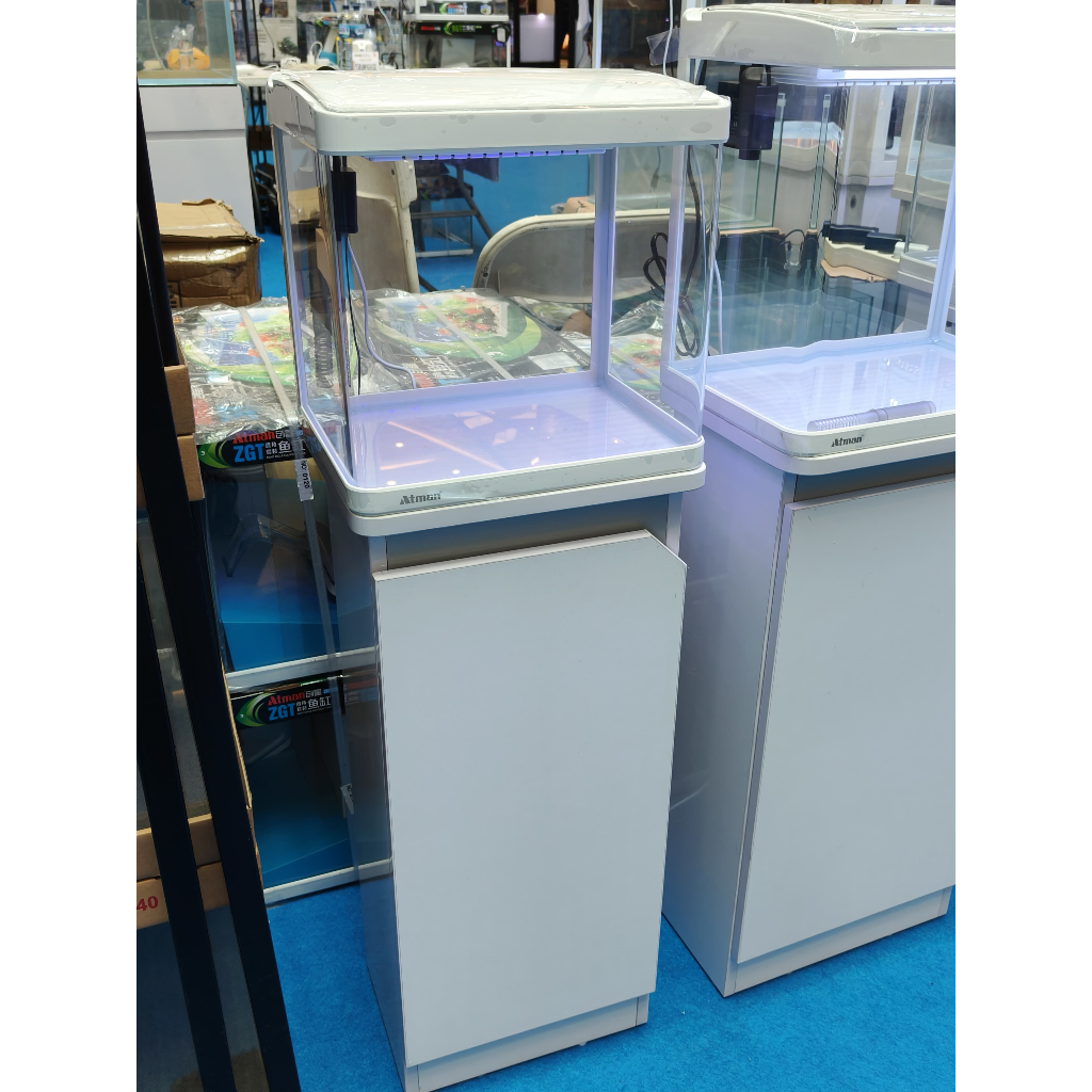 Set Aquarium Atman Kaca Bending Lampu Filter Kabinet 33 Cm XR320 Akuarium Lengkap