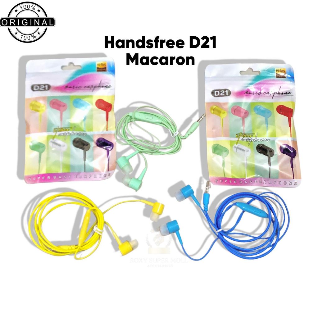 Handsfree Earphone Headset D21 Macaron With Mic Packing Klip Plastik Import [ROXY]