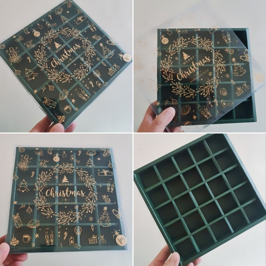 

1 Pack Isi 5 Pcs Dus Parcel Natal Mika Sekat 25 Hijau Box Nastar Motif Christmas Ukuran 7.3x7.3x4.5 cm