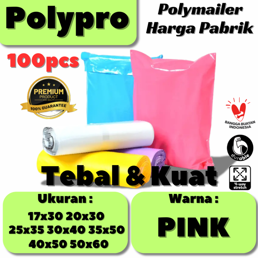 

Polymailer Premium PINK Warna Glossy / Plastik Packing Online / Tebal Kuat / 100Pcs