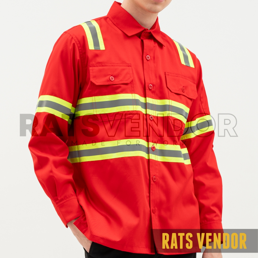 Ratsvendor Kemeja Safety K3 / Wearpack Proyek Tambang / Baju Kerja HSE Warna Merah