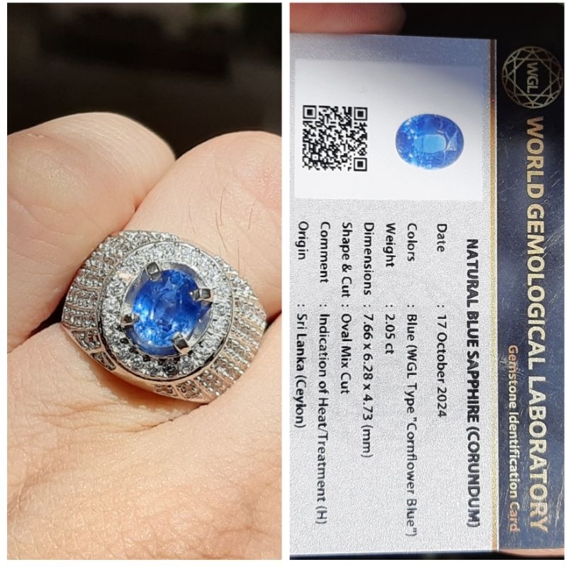 no. 86 natural blue sapphire srilanka cornflower blue cincin perak pria