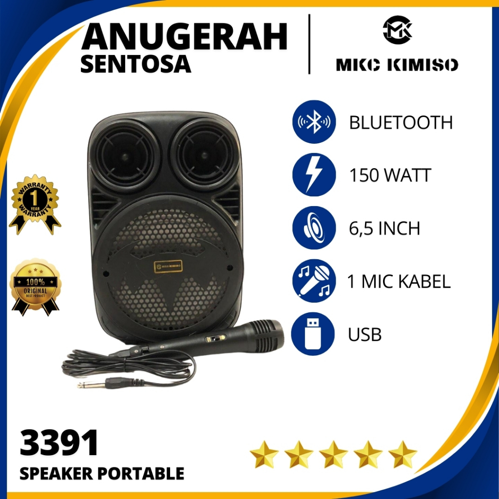 Speaker Portable Wireless Bluetooth Kimiso MKC 3391 Ukuran 6,5 Inch Original