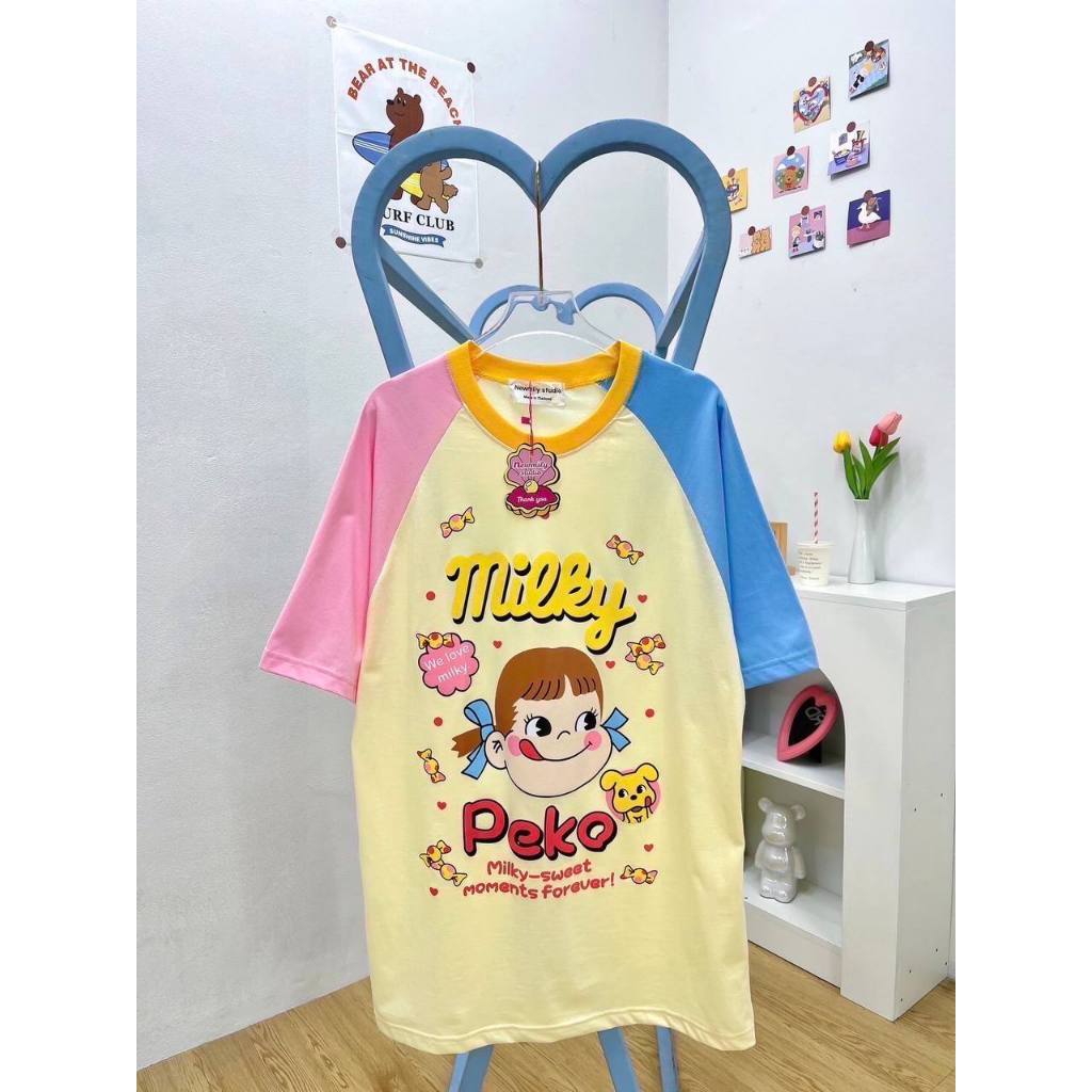 Baju Kaos Wanita Motif Lucu Lengan Pendek Brand New Milly LX003 Peko Milky Tshirt Bkk Import Bangkok