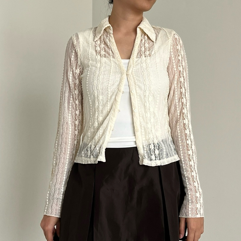 Stradivarius Shirt Lace - Kemeja Brukat