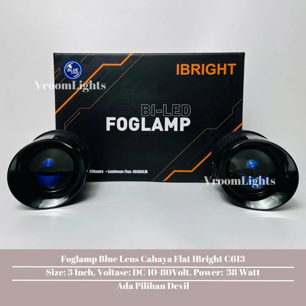 IBRIGHT Sepasang Foglamp Blue Lens C613 Cahaya Flat 3 Inch Foglamp Honda Toyota Ada Breket Universal