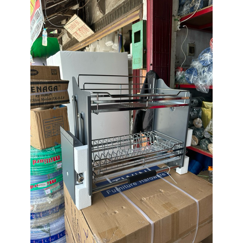 RAK PIRING PULL DOWN bisa ditarik ke bawah WE60 WE70 tempat mangkok gelas peralatan dapur lemari kab