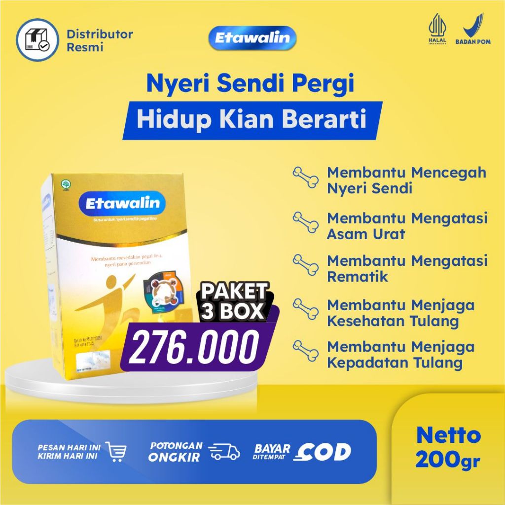 

Etawalin Susu Etawa Herbal Membantu Meredakan Pegal Linu Nyeri Pada Persendian 3 Box