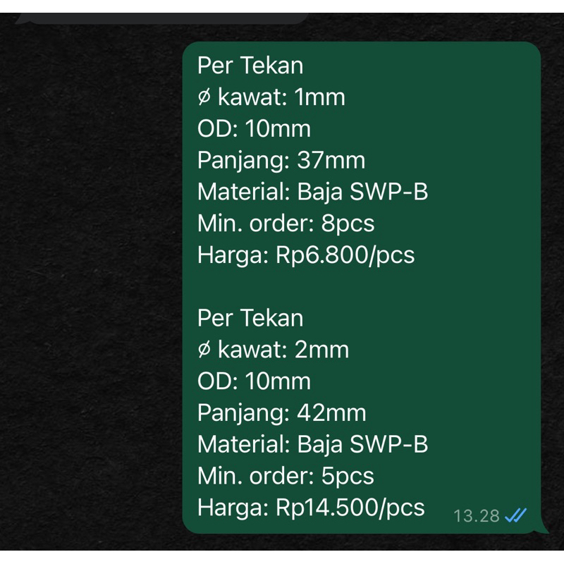 Per Spring pegas Tekan OD 10mm Kawat 1mm Panjang 37mm Baja