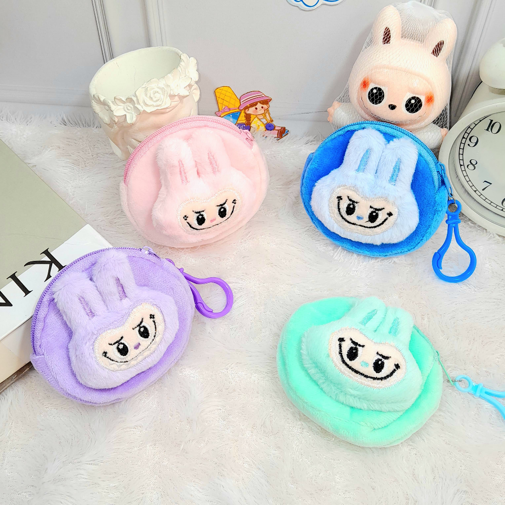 Pouch Koin Boneka LABUBU Imut lucu Ready 4 Warna Bahan Kain Bludru Halus Lembut / Pouch Dompet Labub