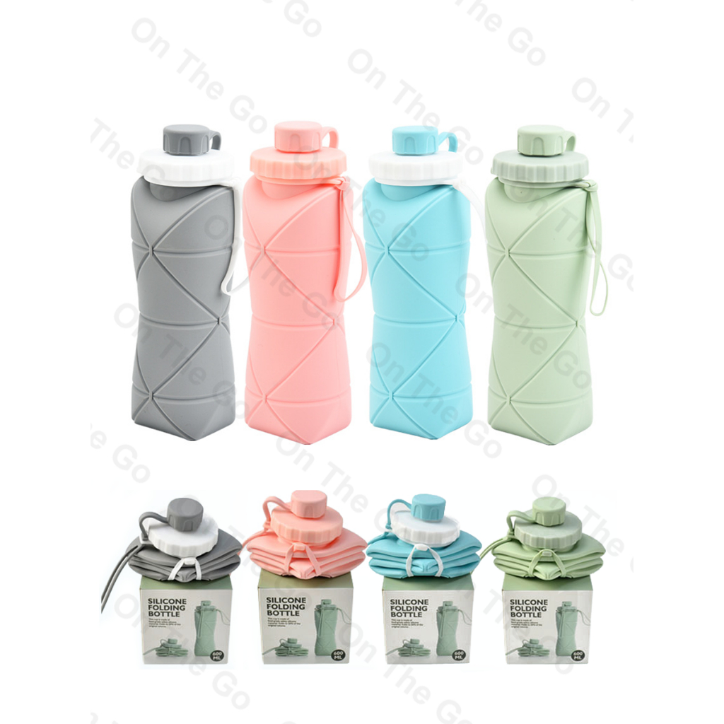 600ML Botol Lipat Kaca Silikon Tahan Bocor Untuk Luar Ruangan Botol Minum Botol Air Portabel / Botol