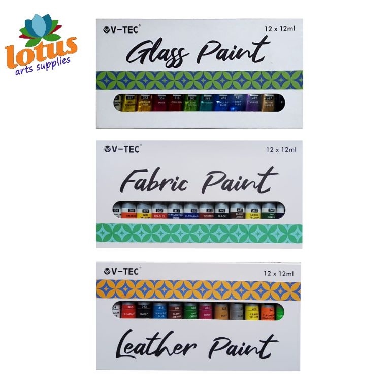 

VTEC Glass Fabric Leather Paint Color Cat Kaca Kain Textile Kulit Set 12x12ml