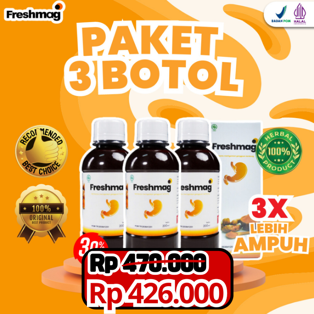 

PAKET 3 BOTOL FRESHMAG ORIGINAL - MADU HERBAL MENGOBATI ASAM LAMBUNG MAAG KRONIS