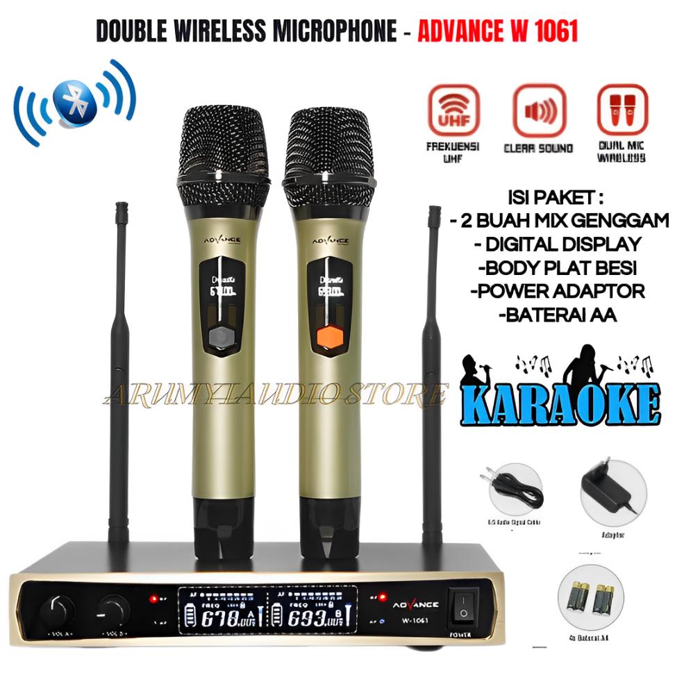 Advance Microphone Mic Double Wireless + Receiver W-1061 | Advance Mic Wireless Uhf Digital Micropho