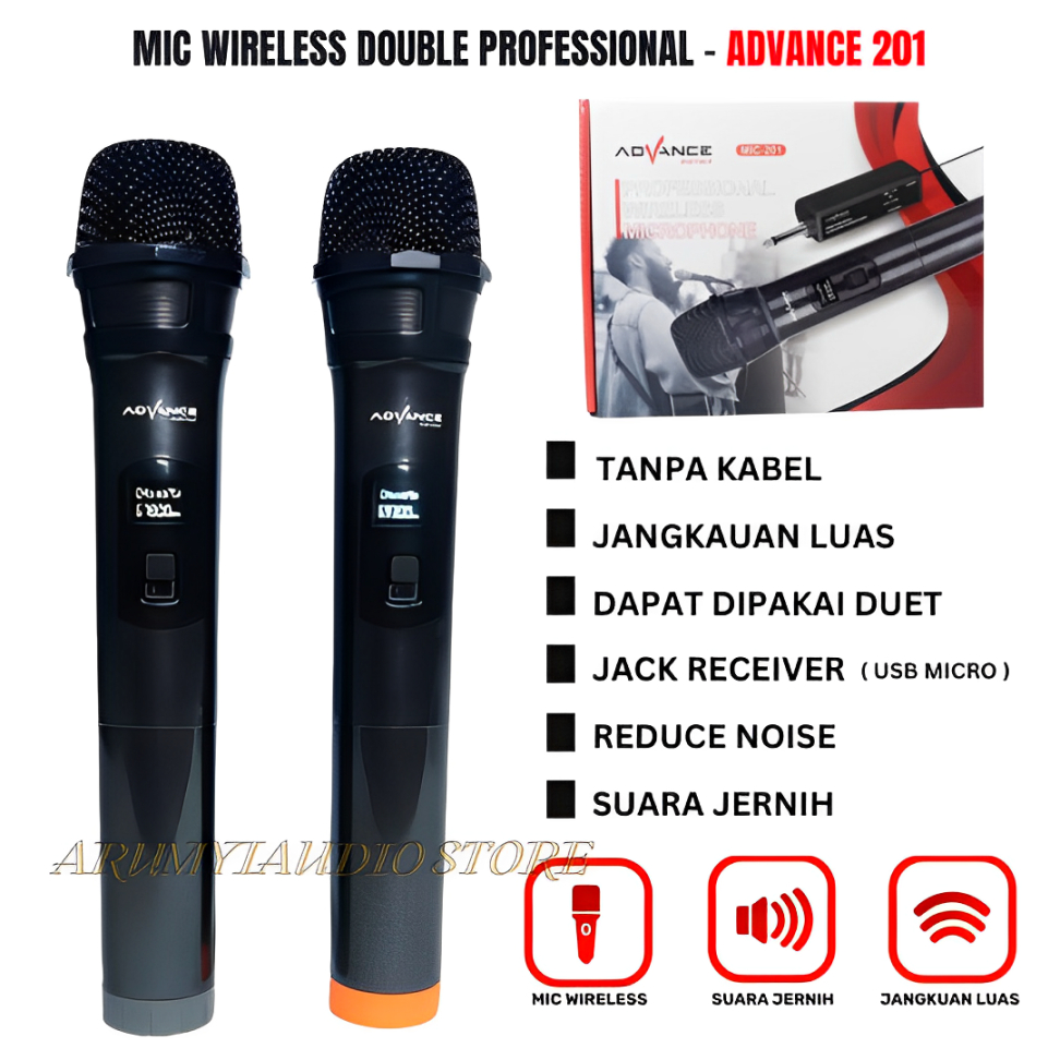 Advance Mic-201 Microphone Wireless Double Karaoke Tanpa Kabel Murah | Mik,Mic,Mix,Microphone,Mikrof