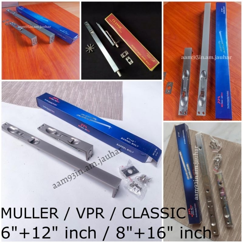 Grendel tanam 8"+16"inch MULLER 40,5cm &19,3cm pintu kupu tarung minimalis BARREL BOLT tahan karat s