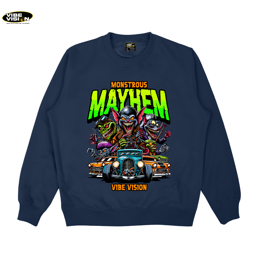 VibeVision Hoodie Pria MONSTROUS MAYHEM - Sweater Crewneck Unisex SW-HO VVSW 20
