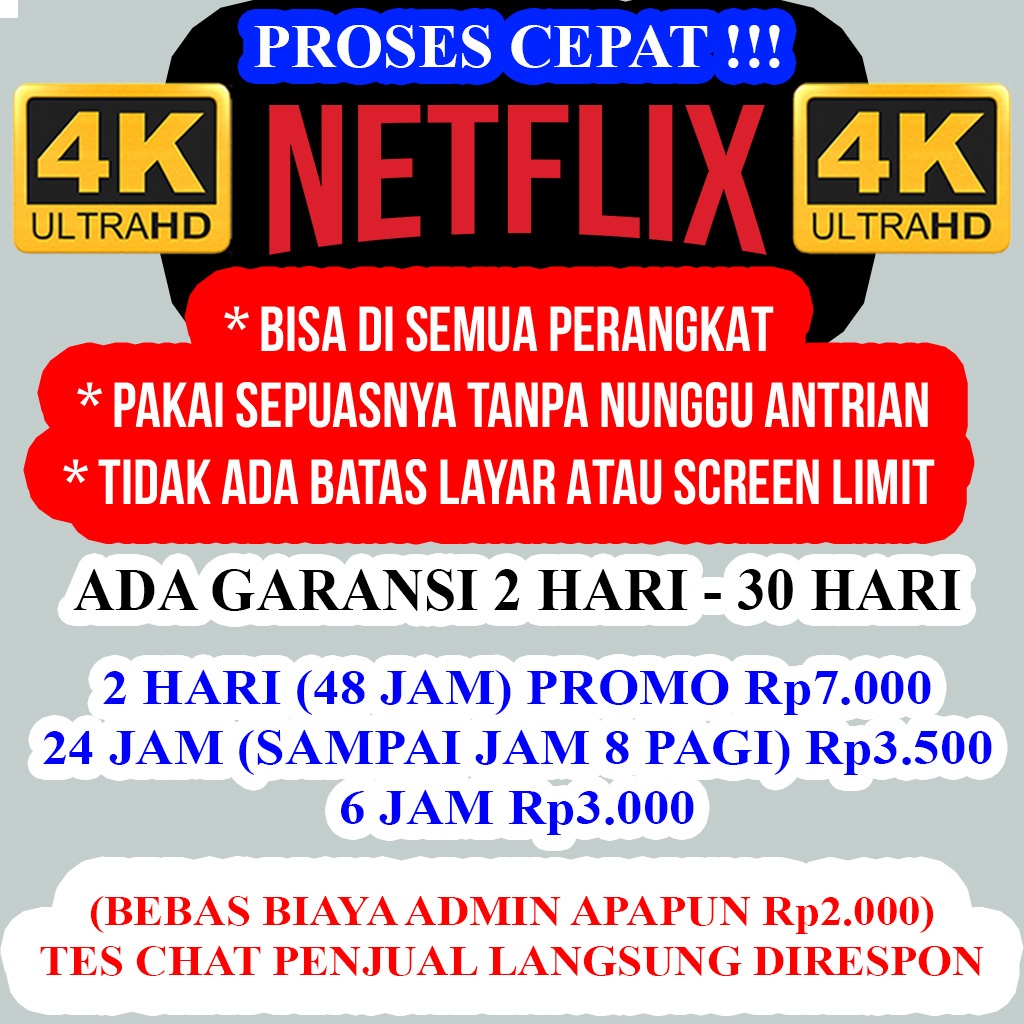 PROMO SOFTWARE NETFLIX GARANSI 2 HARI (48 JAM) Rp7.000 SEPUASNYA NETFLIX PRIVATE 1 PROFILE 1 ORANGAN