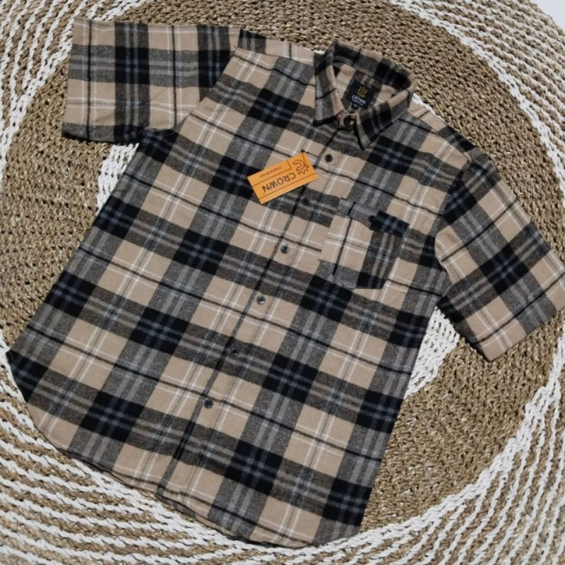 kemeja flanel kotak lengan pendek pria wanita