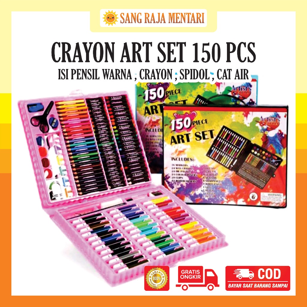 

Art Set Crayon Menggambar isi 150 pcs Alat Mewarnai Melukis Pensil Warna Spidol Cat Air